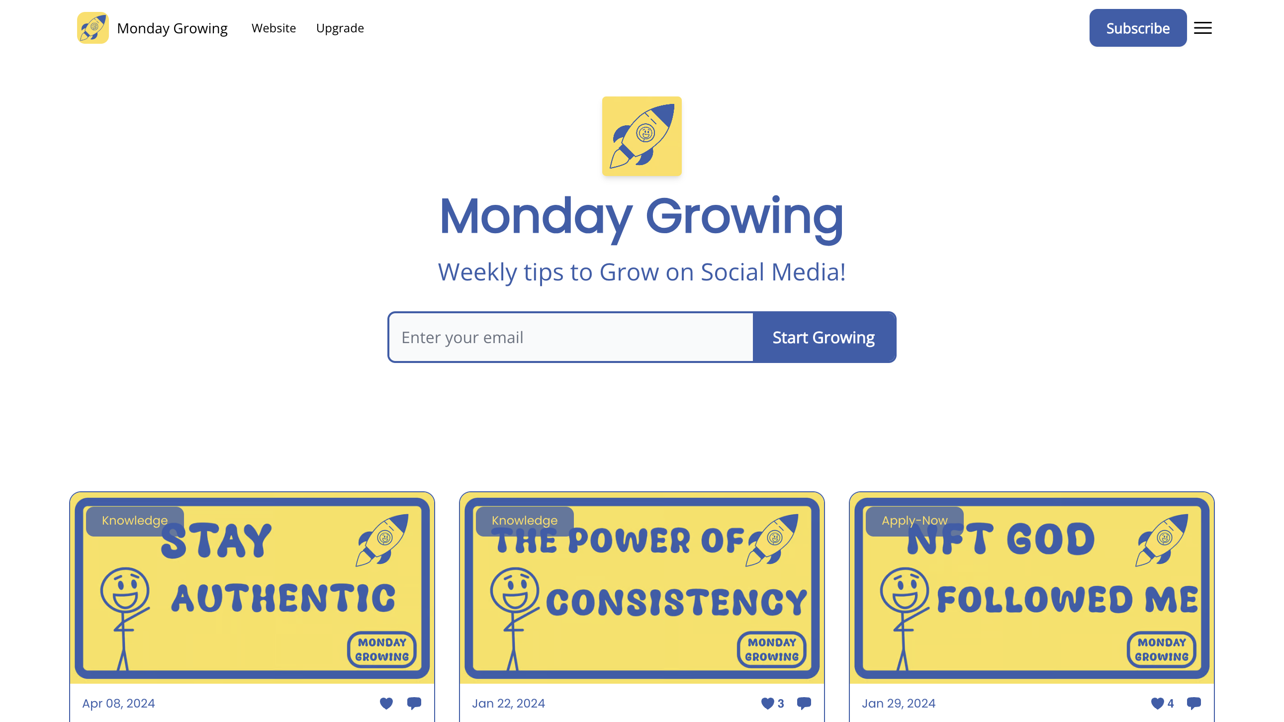 Monday Growing homepage