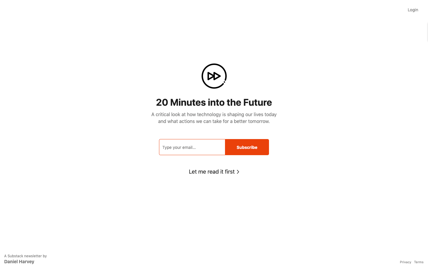 20 Minutes into the Future homepage