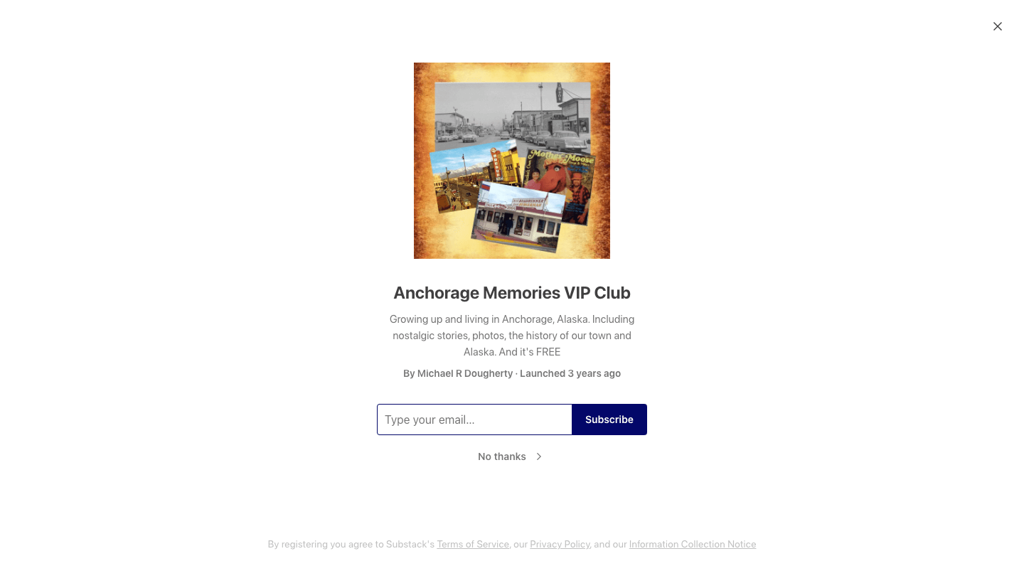Anchorage Memories VIP Club homepage