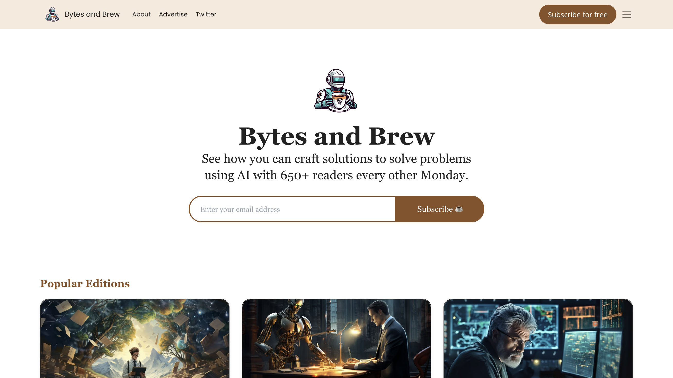 Bytes and Brew homepage