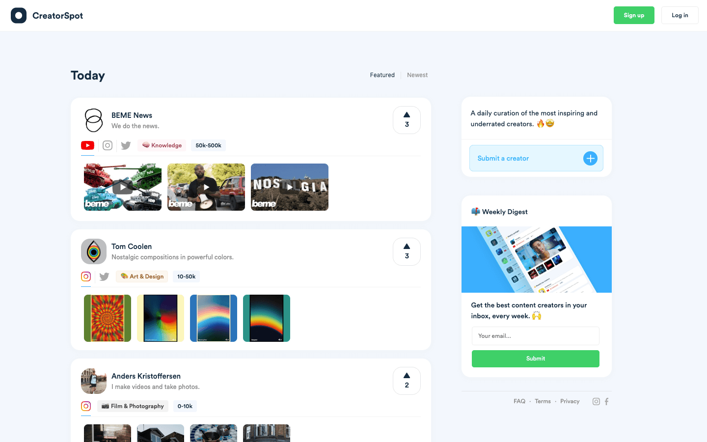 CreatorSpot homepage