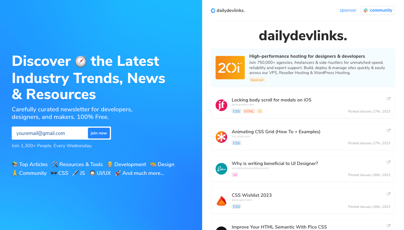 dailydevlinks homepage