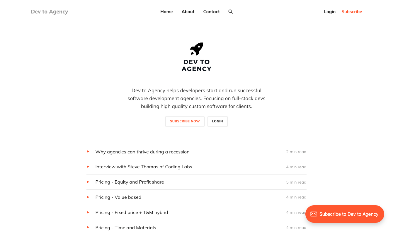 Dev to Agency homepage