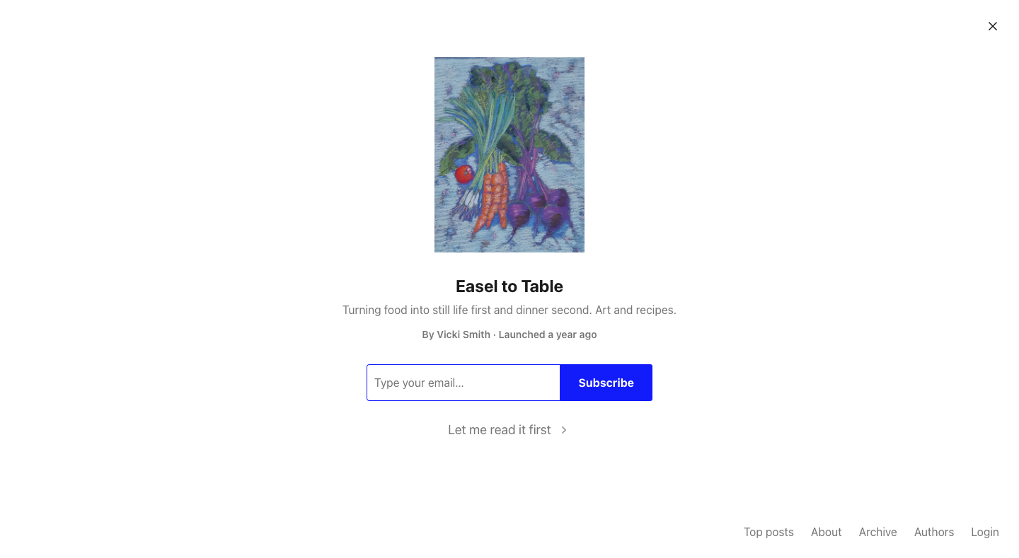 Easel to Table homepage