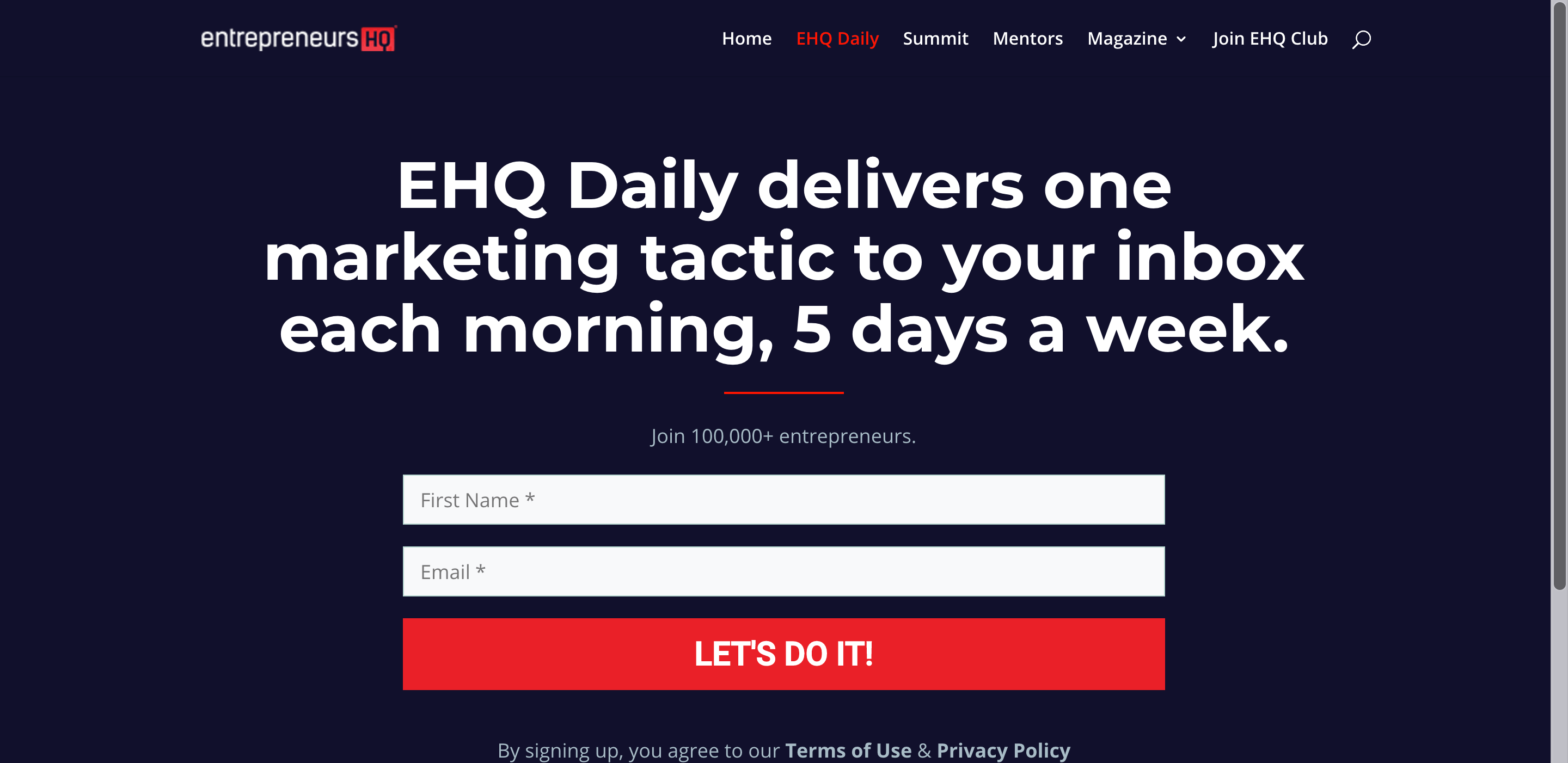EntrepreneursHQ homepage