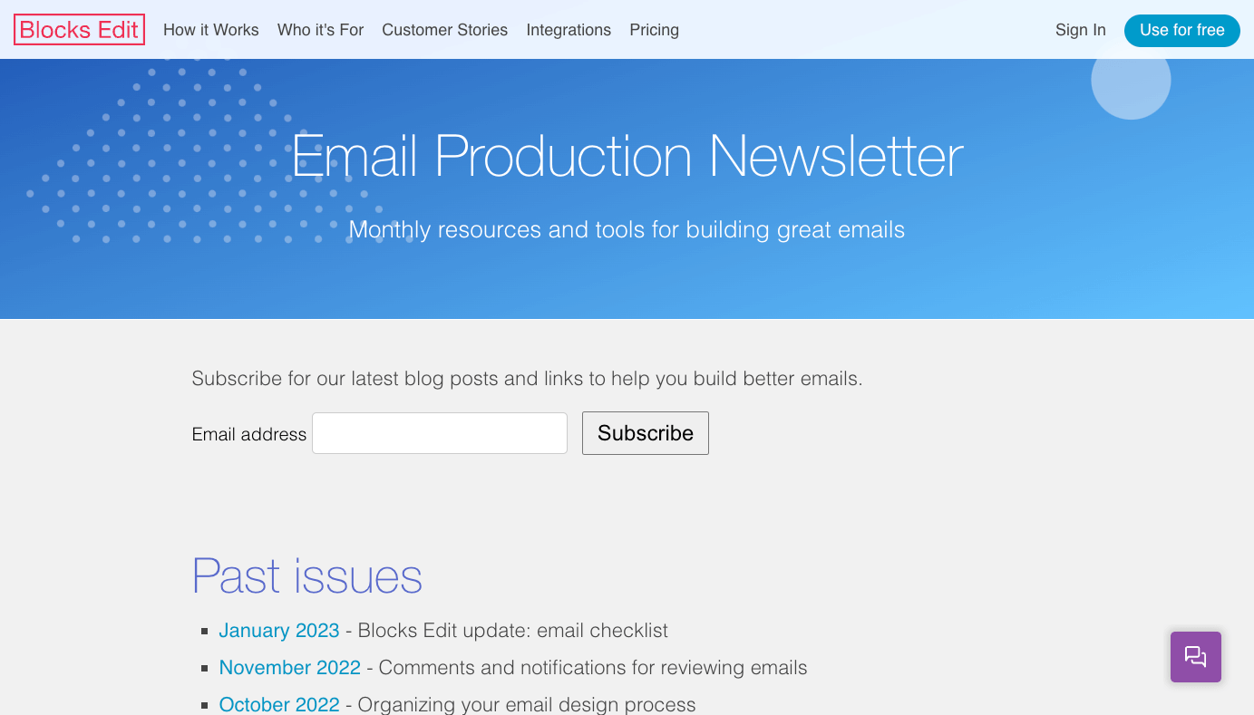 Email Production homepage