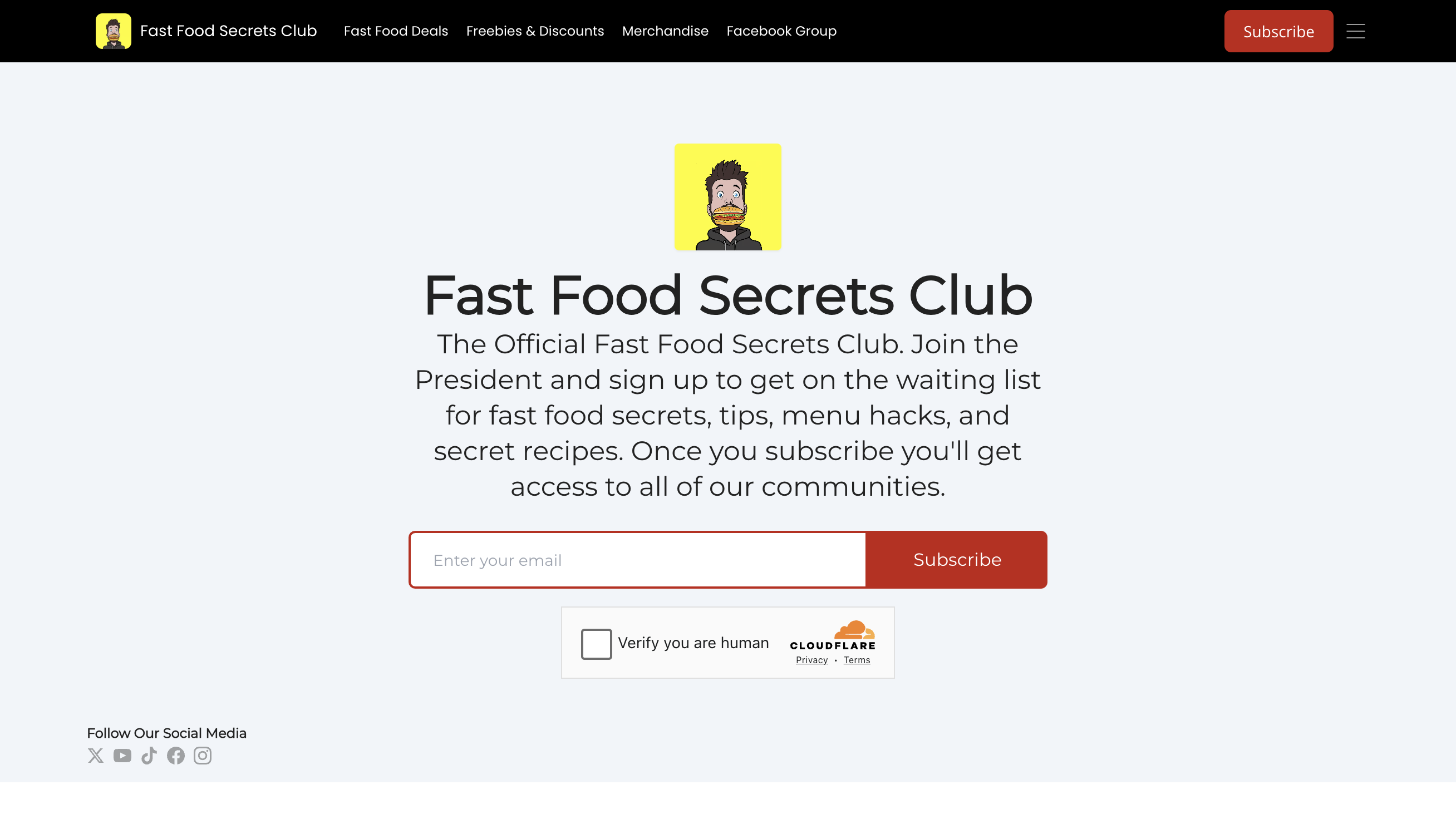 Fast Food Secrets Club homepage