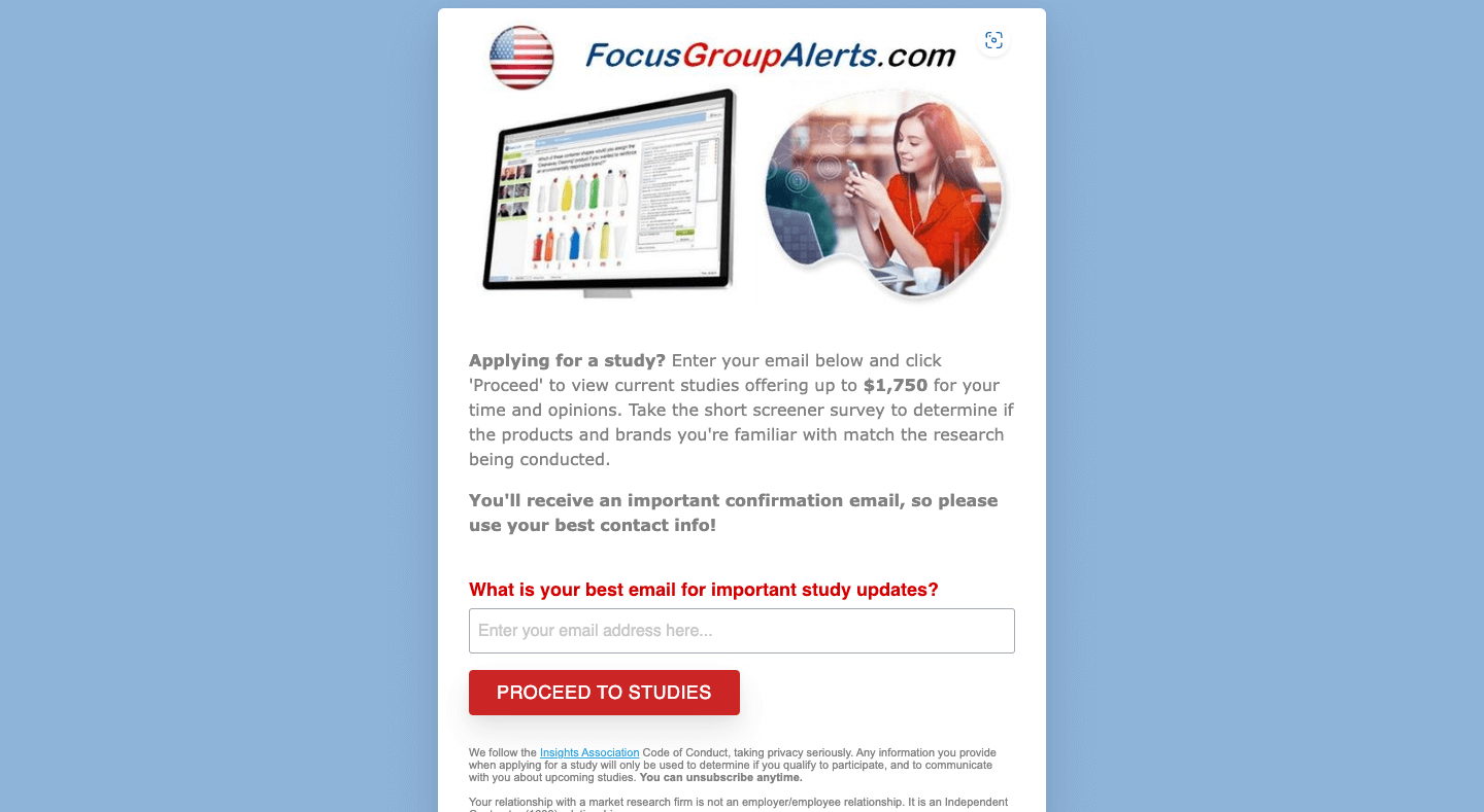 Focus Group Alerts homepage