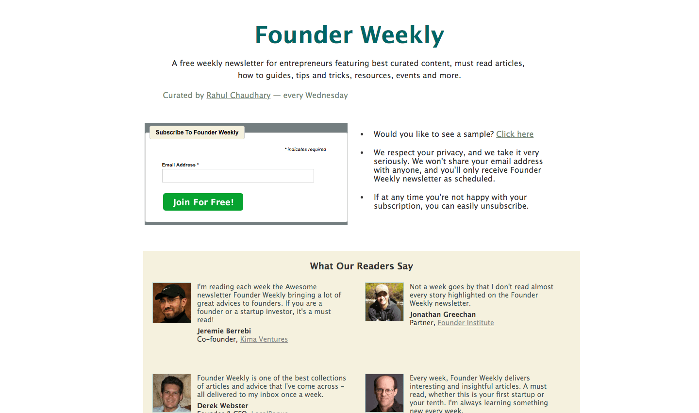 Founder Weekly homepage