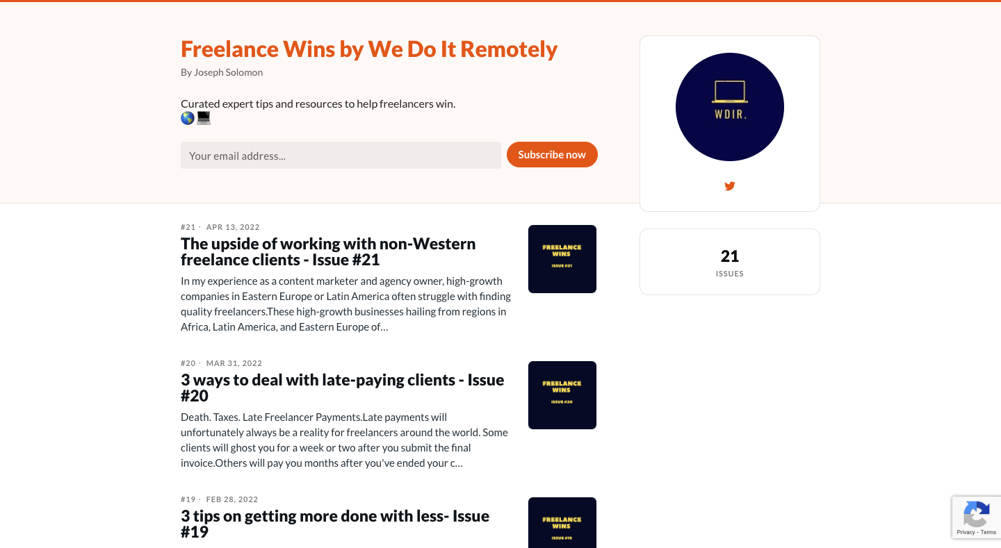 Freelance Wins homepage