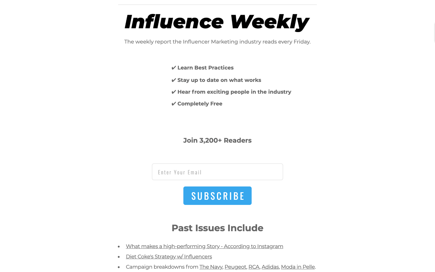 Influence Weekly homepage