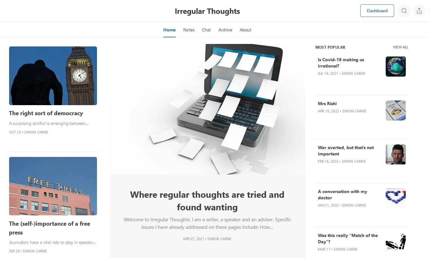 Irregular Thoughts homepage