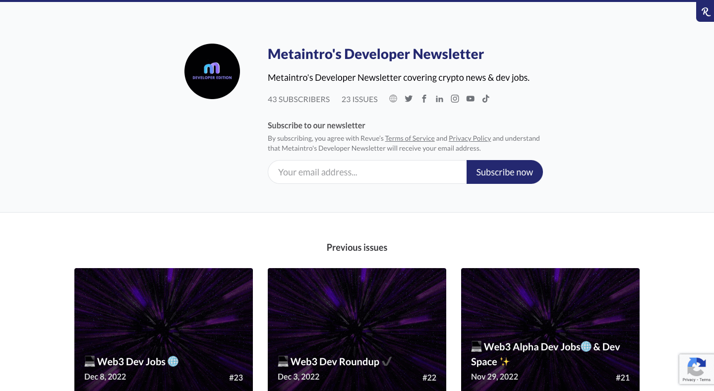 Metaintro Developer homepage
