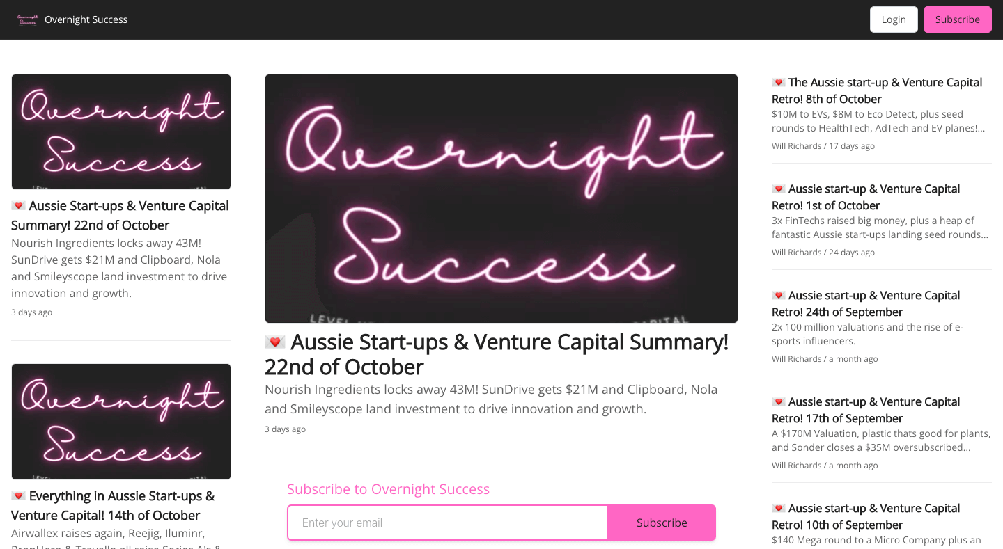 Overnight Success homepage