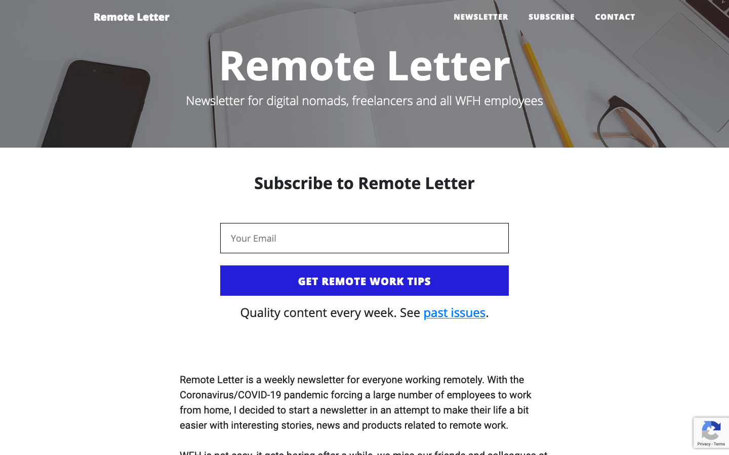 Remote Letter homepage