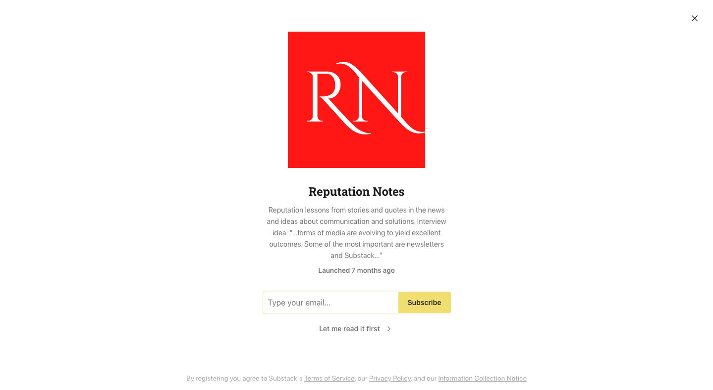 Reputation Notes homepage