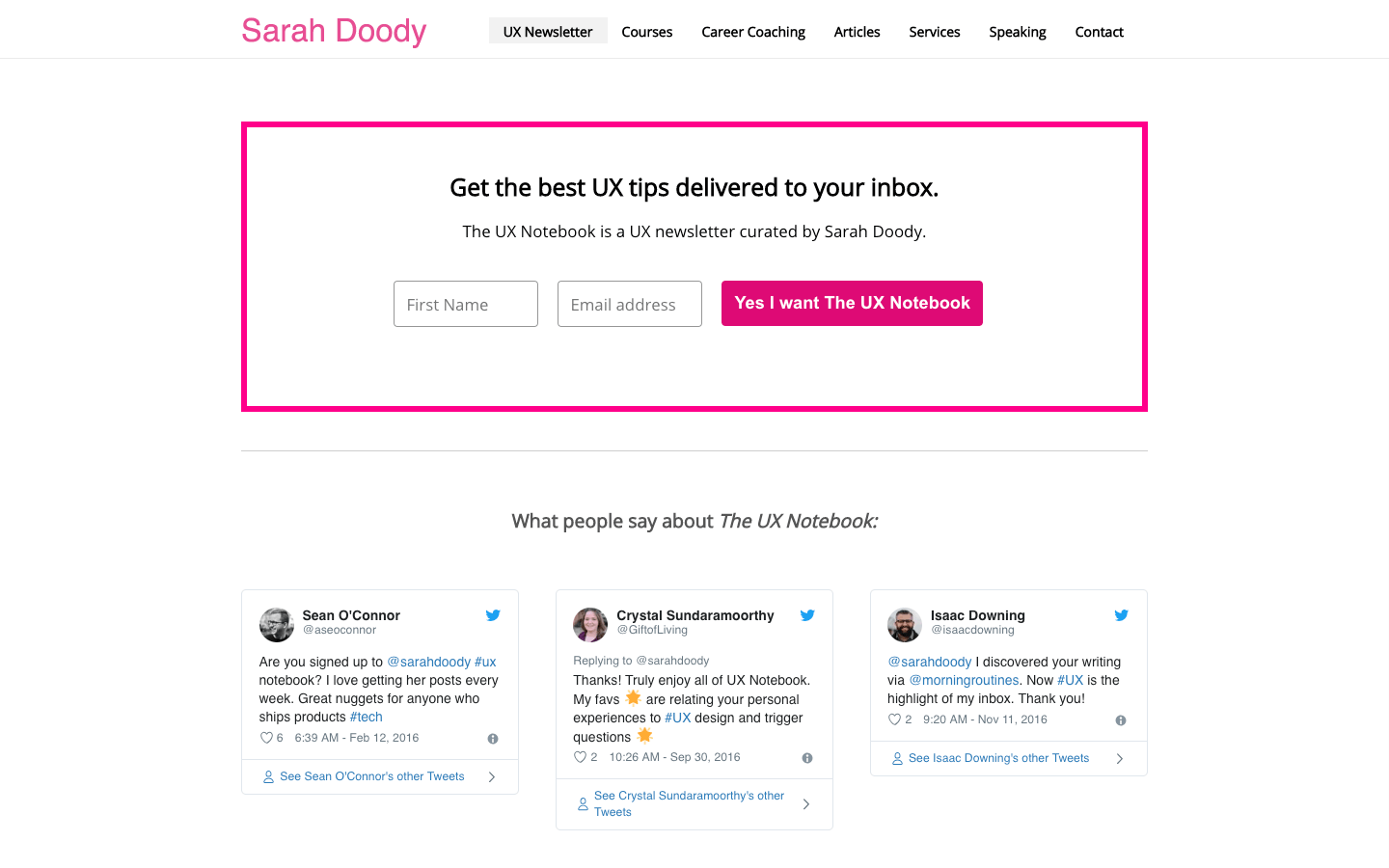 Sarah Doody UX homepage