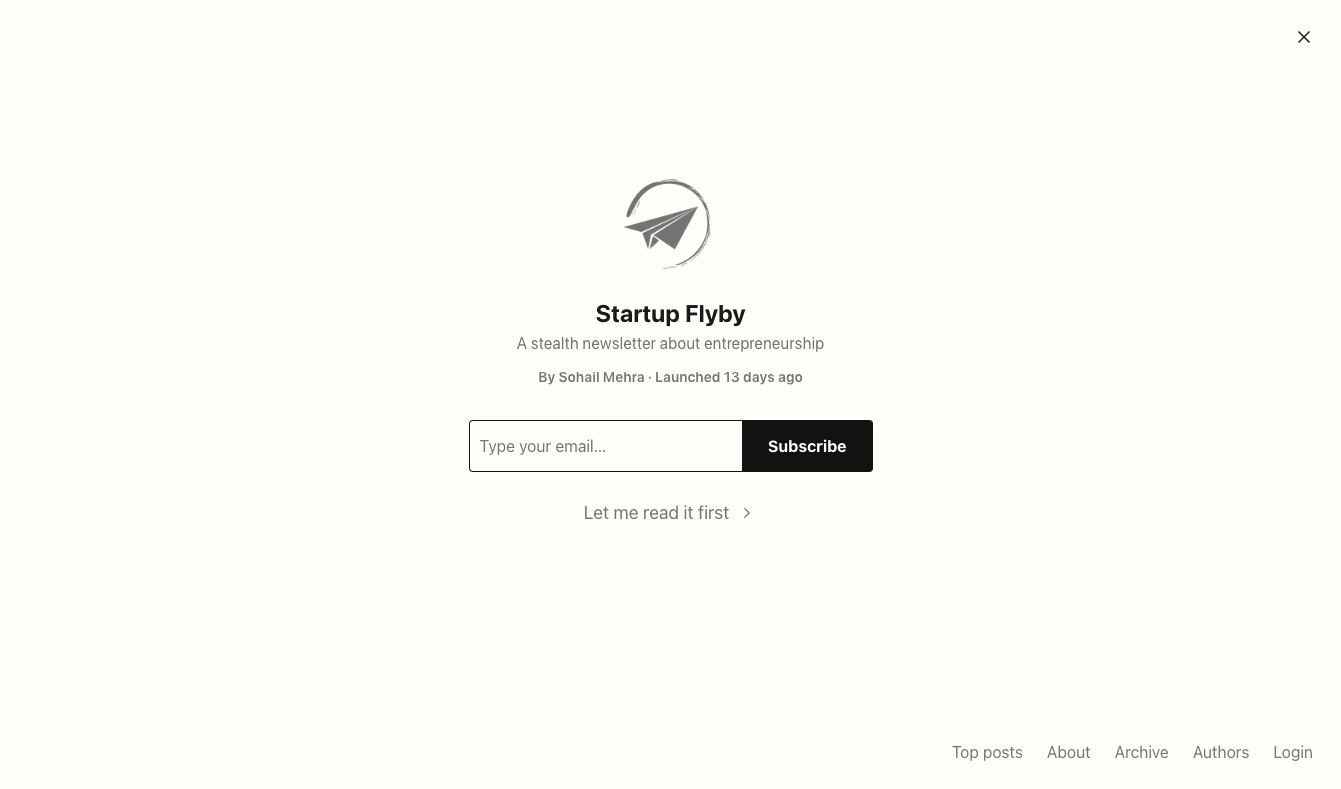 Startup Flyby homepage