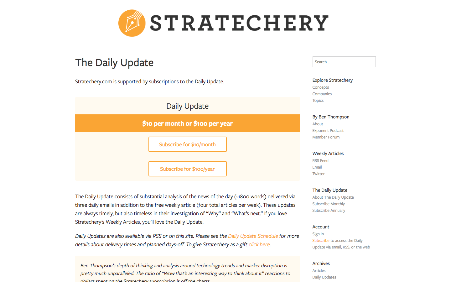 Stratechery homepage
