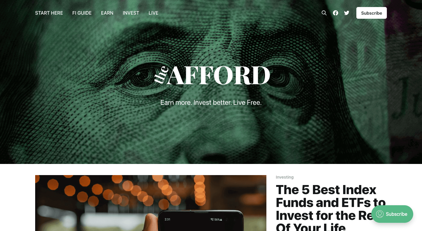 The Afford homepage