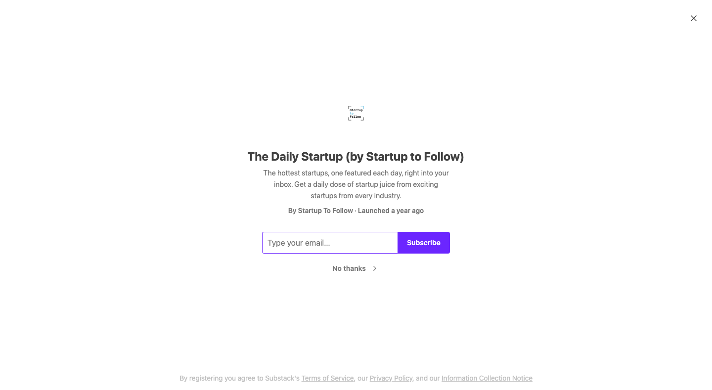 The Daily Startup homepage