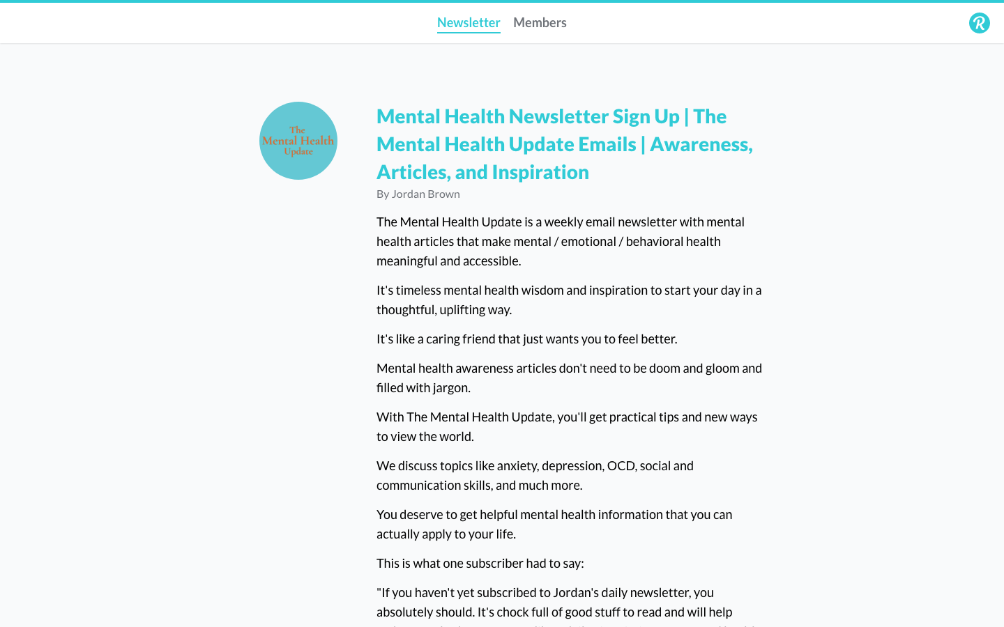 The Mental Health Update homepage