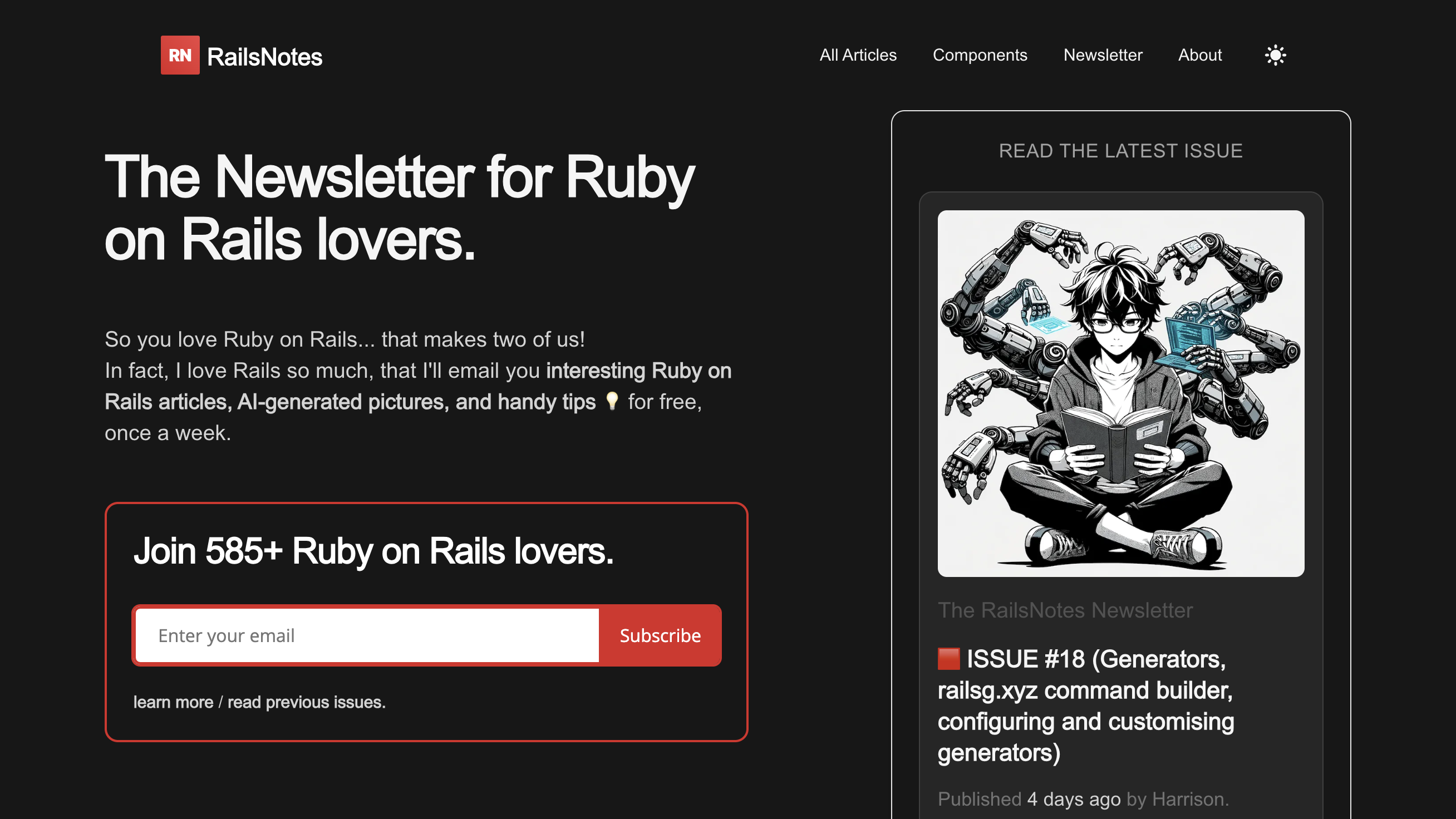 The RailsNotes Newsletter homepage