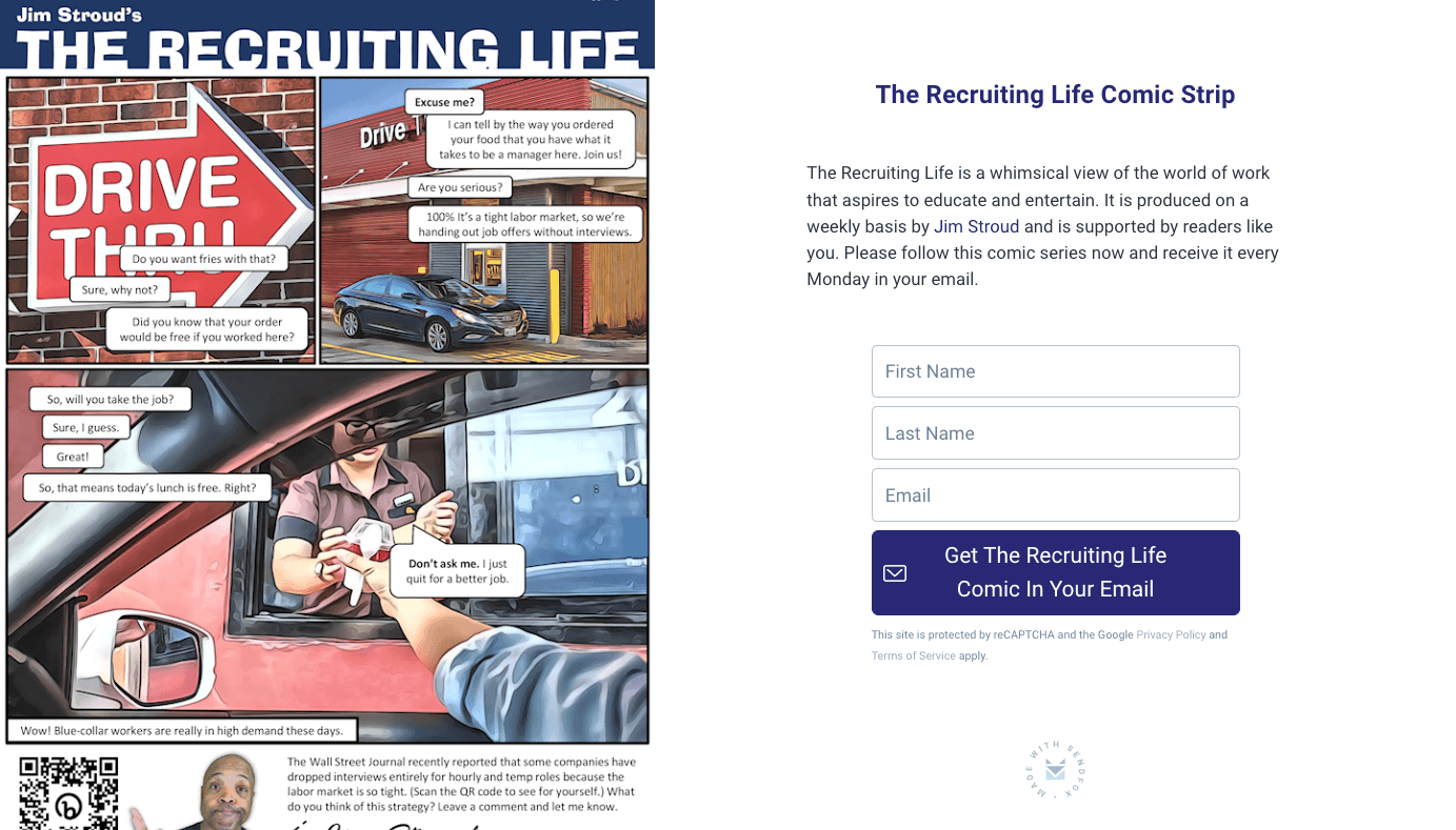 The Recruiting Life Comic homepage