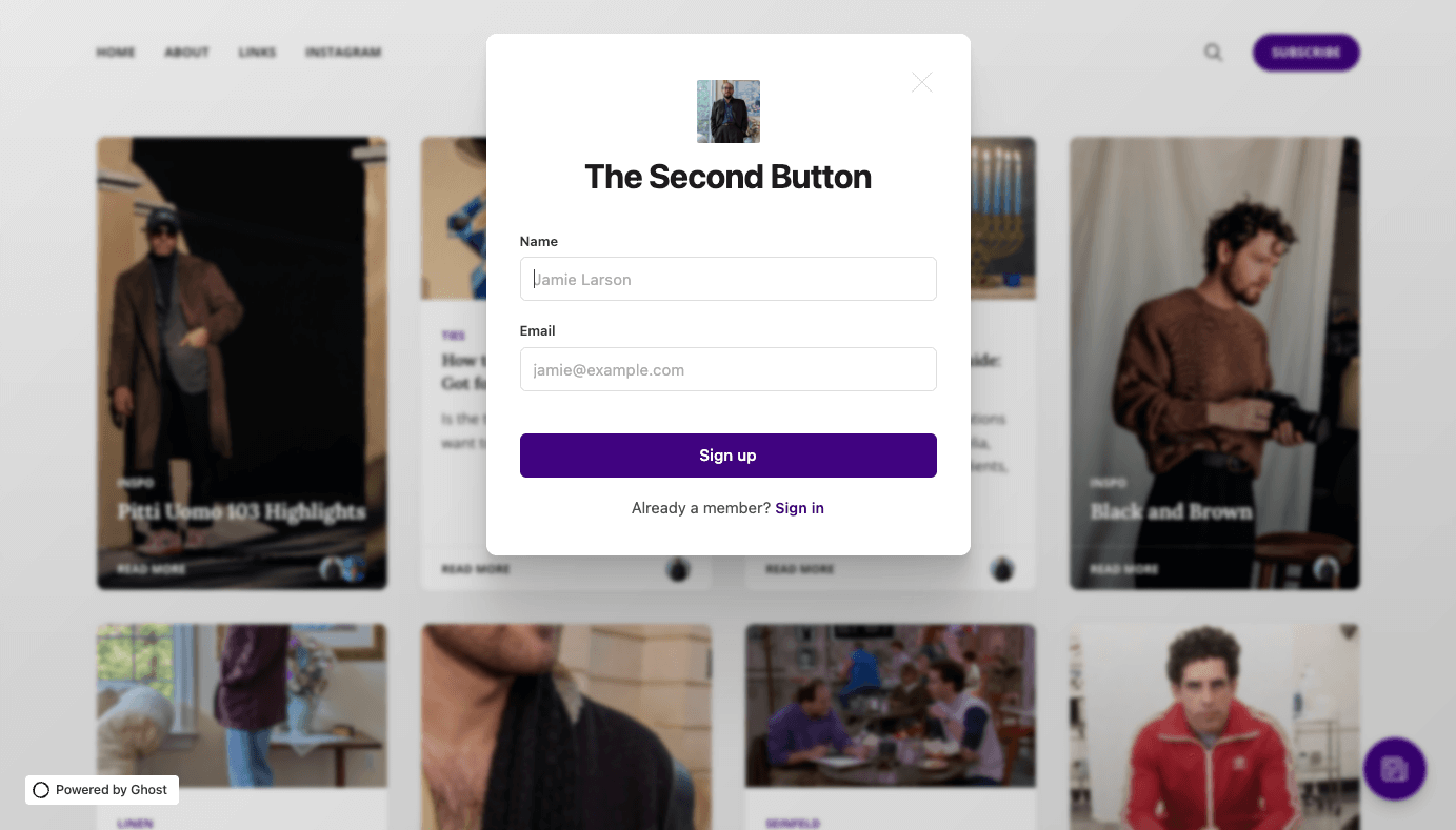 The Second Button homepage