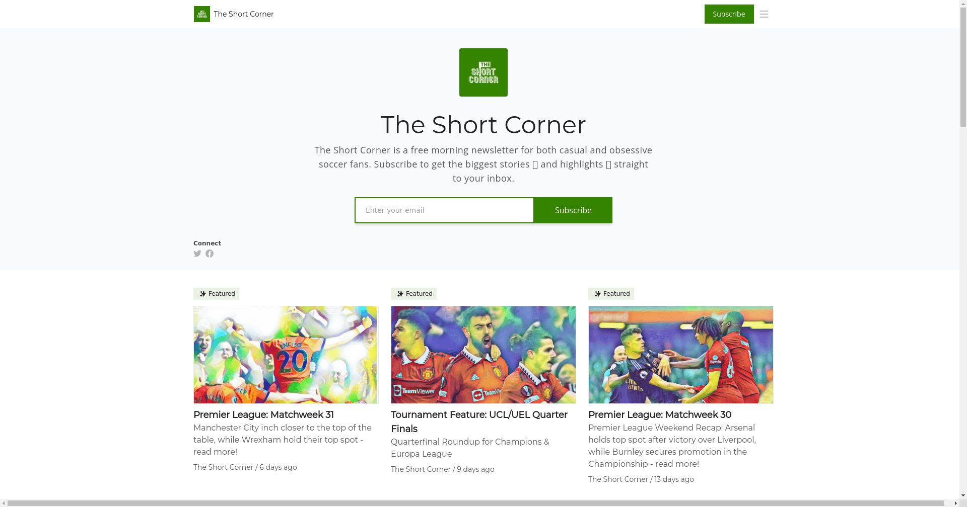 The Short Corner homepage