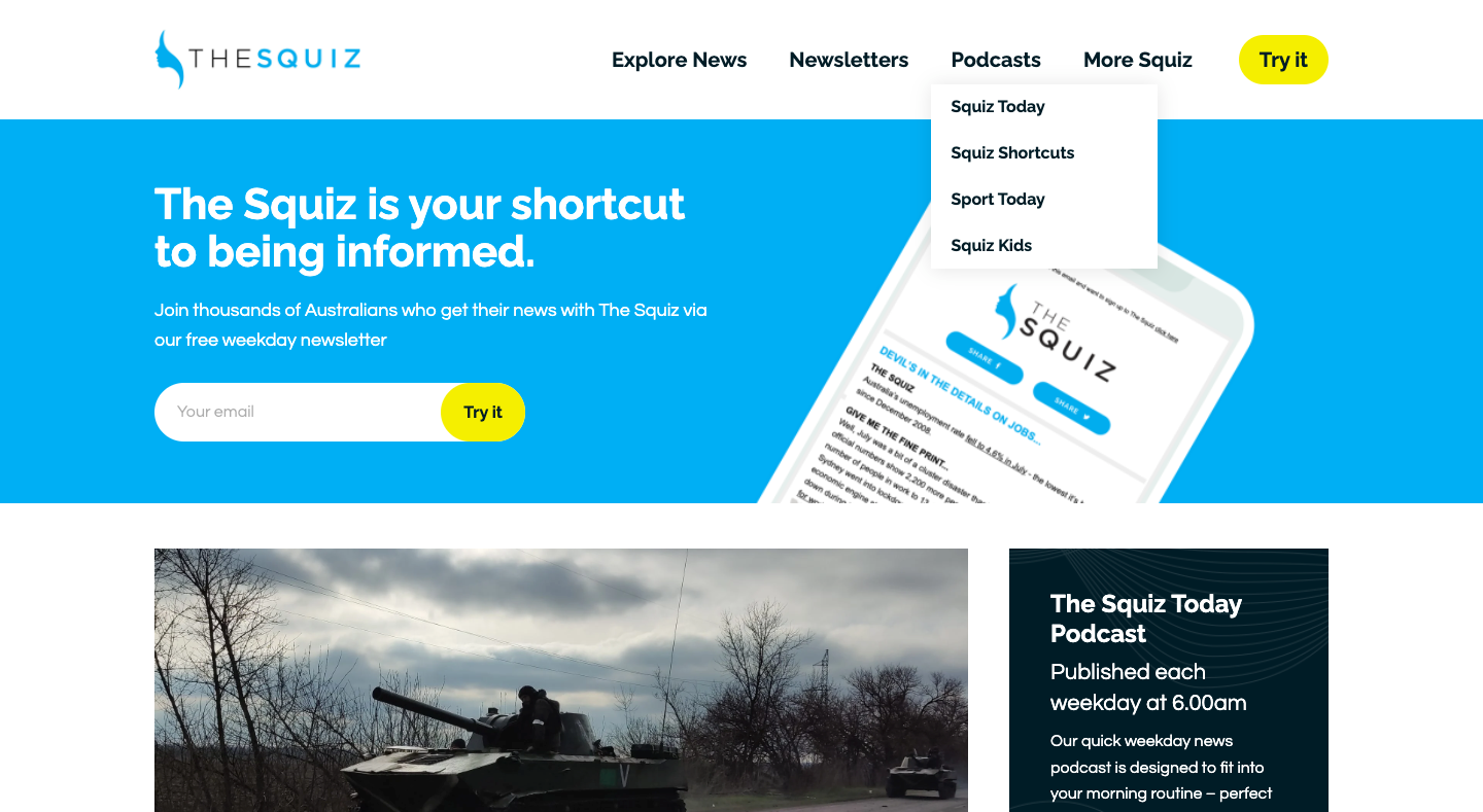 The Squiz Today homepage