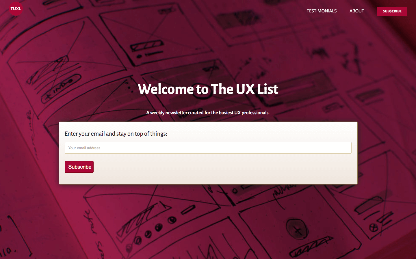 The UX List homepage