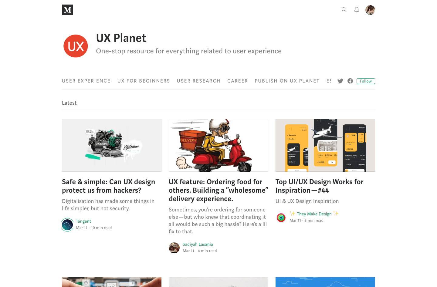 UX Planet homepage
