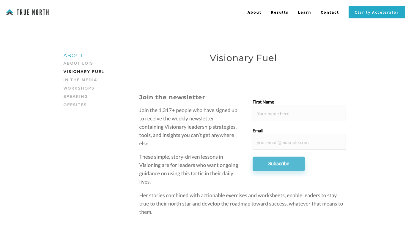 Visionary Fuel homepage