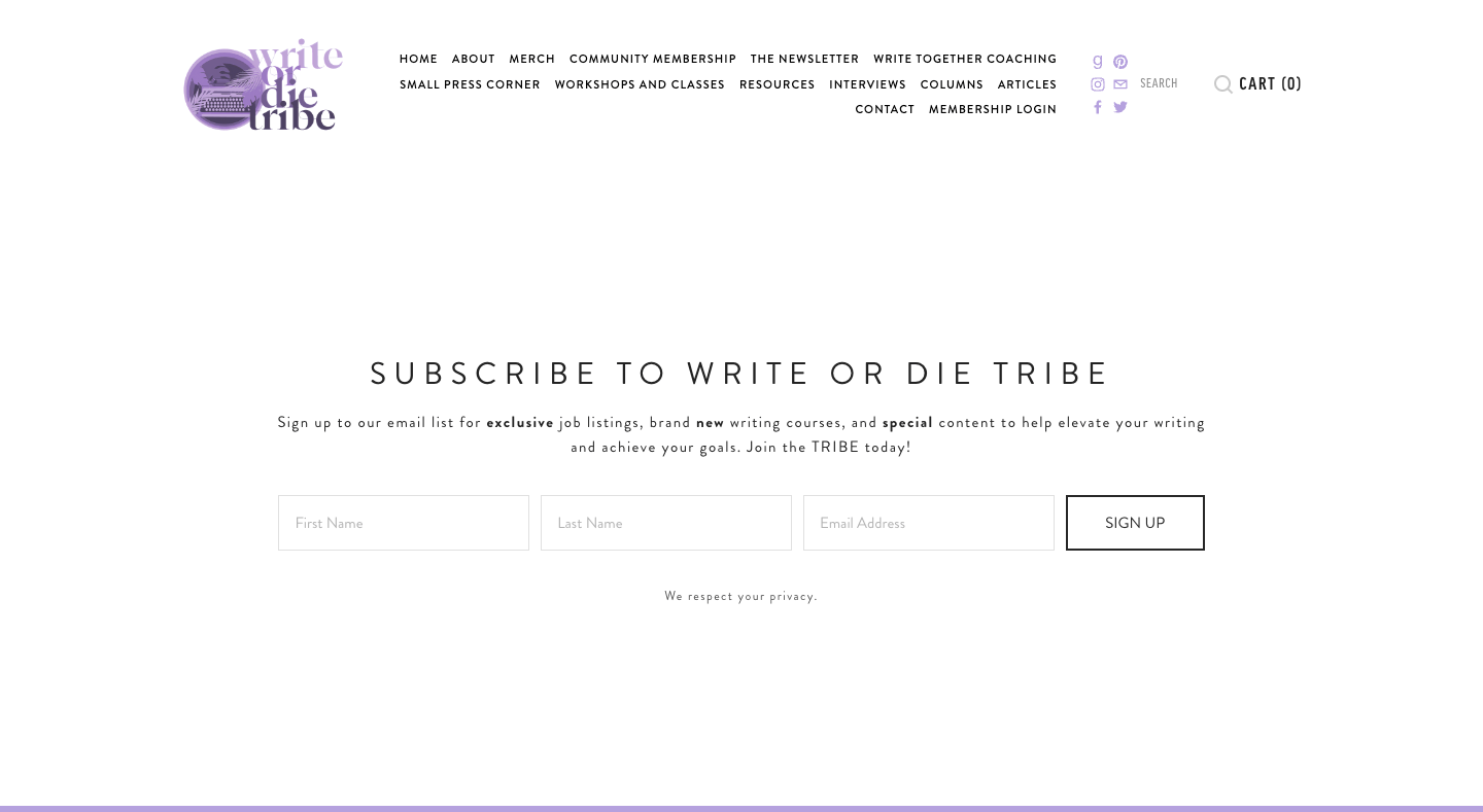 Write or Die Tribe homepage